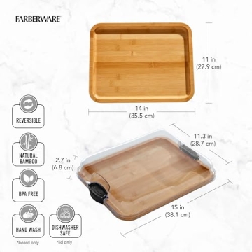 Bamboo Cutting Board with Clear Locking Lid and Handles