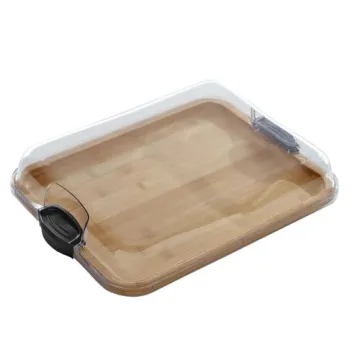 Bamboo Cutting Board with Clear Locking Lid and Handles