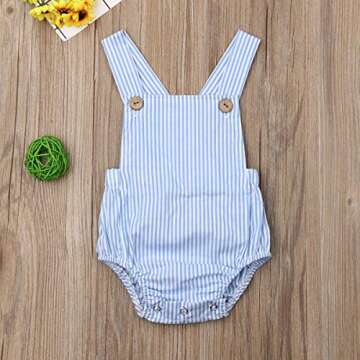 doublebabyjoy Newborn Baby 1 Piece Summer Romper Baby Girl Boy Solid Color Jumpsuit Sleeveless Backless Overalls Outfits (Blue, 0-3 Months)