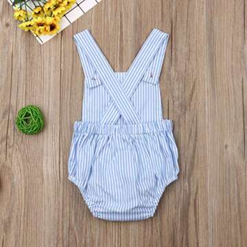 doublebabyjoy Newborn Baby 1 Piece Summer Romper Baby Girl Boy Solid Color Jumpsuit Sleeveless Backless Overalls Outfits (Blue, 0-3 Months)