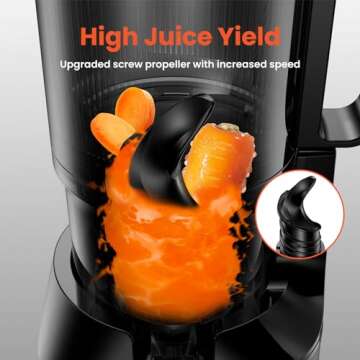 Cold Press Juicer, JoyBear Slow Masticating Machines with 5.3" Extra Large Feed Chute Fit Whole Fruits Vegetables Easy Clean Self Feeding Effortless for Batch Juicing, High Juice Yield, BPA Free 200W
