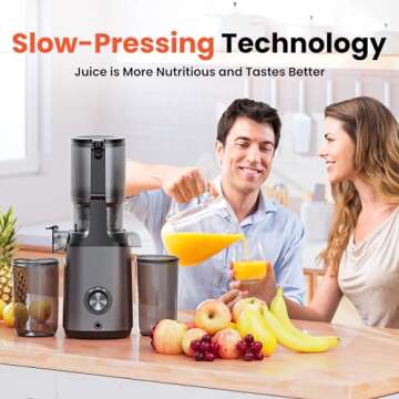 Cold Press Juicer, JoyBear Slow Masticating Machines with 5.3" Extra Large Feed Chute Fit Whole Fruits Vegetables Easy Clean Self Feeding Effortless for Batch Juicing, High Juice Yield, BPA Free 200W