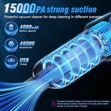 IHE Car Vacuum Cleaner, 15000Pa Handheld Cordless Rechargeable Wet & Dry Vacuum, 120W High Power for...