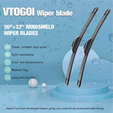 VTOGOI 26"+22" Premium All-Season J-Hook Wiper Blades for Cars
