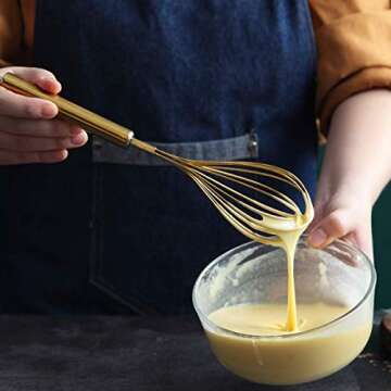 Berglander Gold Whisk Pack of 3 Stainless Steel 8",10",12", Titianium Plating Gold Whisks for Cooking, Beater,Wire Whisk Set Kitchen Wisk (Gold)