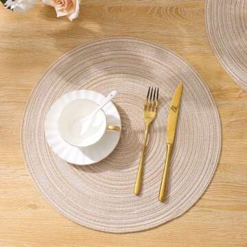 SHACOS 15 inch Round Braided Placemats Set of 6 Non Slip Heat Resistant Round Table Mats Washable Place Mats for Dinner Party Table Decoration (Beige, 6)