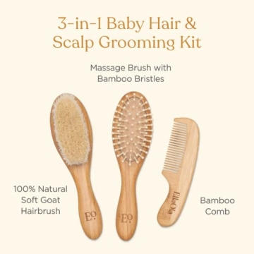 Natural Bamboo Baby Hair Brush & Comb Set - 3 Pieces