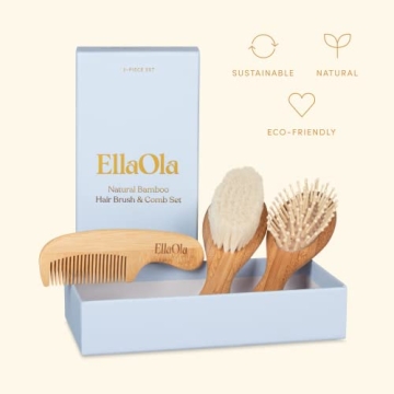 Natural Bamboo Baby Hair Brush & Comb Set - 3 Pieces