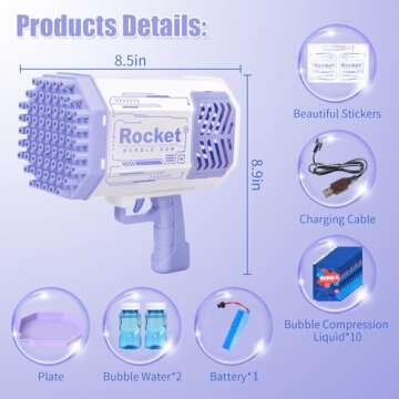 Bubble Gun Rocket 69 Holes Soap Blaster Machine, Bazooka Bubble Launcher Blower Toys for Kids Outdoo...