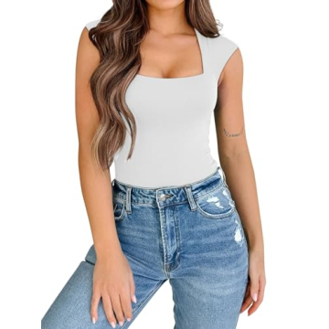 PINKMSTYLE Women's Double Lined Square Neck Tank Top