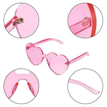 Maxdot Heart Shape Sunglasses Rimless Transparent Heart Glasses Colorful Party Favors