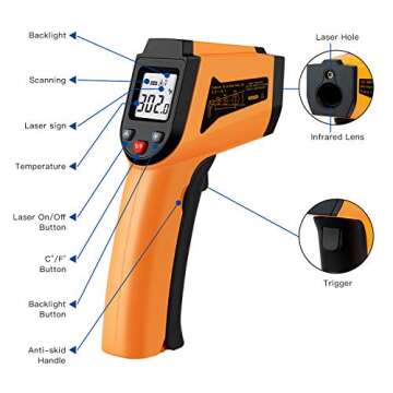 Laser Infrared Thermometer Non-Contact Digital Temperature Gun，-50°C to 400°C(-58°F to 752°F) ...