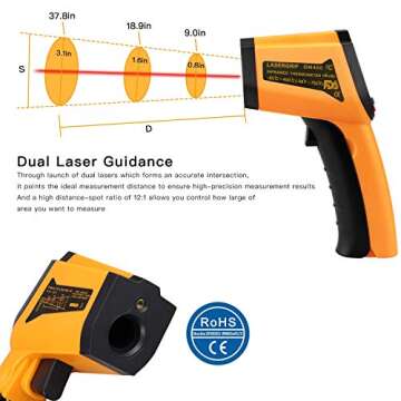 Laser Infrared Thermometer Non-Contact Digital Temperature Gun，-50°C to 400°C(-58°F to 752°F) IR Thermometer for Industrial,Kitchen Cooking,Ovens (Orange)