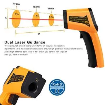 Laser Infrared Thermometer Non-Contact Digital Temperature Gun，-50°C to 400°C(-58°F to 752°F) IR Thermometer for Industrial,Kitchen Cooking,Ovens (Orange)
