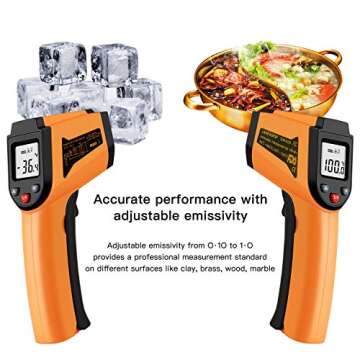 Laser Infrared Thermometer Non-Contact Digital Temperature Gun，-50°C to 400°C(-58°F to 752°F) IR Thermometer for Industrial,Kitchen Cooking,Ovens (Orange)