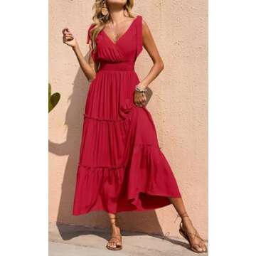 PRETTYGARDEN Women's Cross Neck Summer Sleeveless Tiered Maxi Dress Beach Tie Strap Smocked Long Dre...