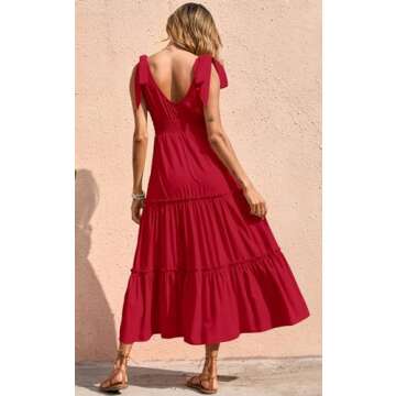 PRETTYGARDEN Women's Cross Neck Summer Sleeveless Tiered Maxi Dress Beach Tie Strap Smocked Long Dresses 2023 Pleated Sundress (Red,Medium)