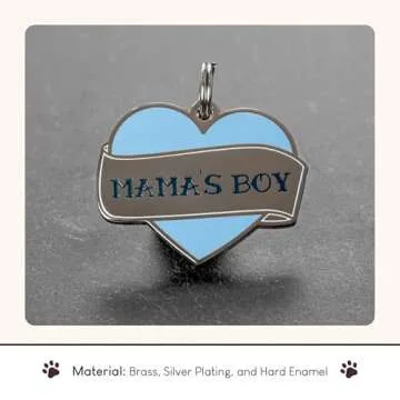 Two Tails Pet Company Personalized 'Mama's Boy' Pet ID Tag - Custom Engraved Dog Tags for Pets - Durable Brass, Silver Plating, Free Engraving for Dog's Name, Perfect for Dog Collars & Leashes