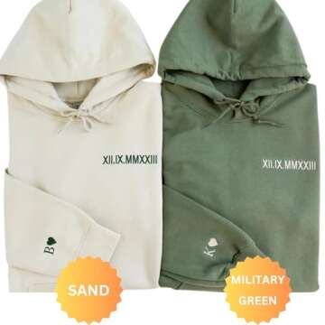 Custom Embroidered Roman Numeral Sweatshirt, Couple Shirt Initial On Sleeve, Anniversary Year, Perso...