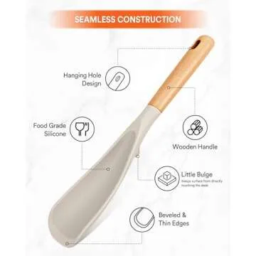 Cooking Spoon and Rice Scooper for Nonstick Cookwares, Great for Cooking and Serving Durable BPA-Free Matte Silicone, Wood Handle Spoon for Mixing, Scoop, and Scrape (KHAKI)
