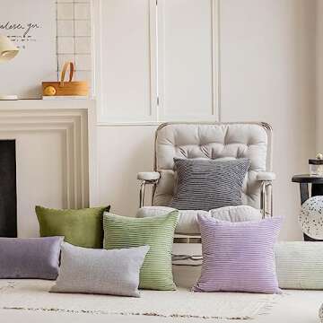 Home Brilliant Throw Pillow Covers 18x18 Solid Plush Corduroy Striped Square Spring Pillow Covers fo...