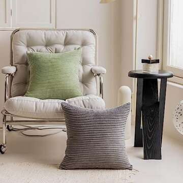 Home Brilliant Throw Pillow Covers 18x18 Solid Plush Corduroy Striped Square Spring Pillow Covers for Couch Set of 2 for Living Room St Patricks Day Decor, 18 x 18 Inch, Sage Green