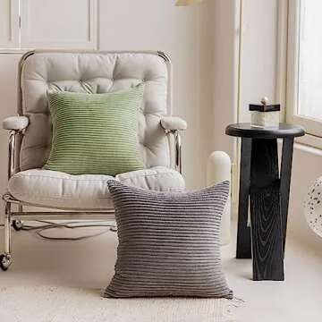 Home Brilliant Throw Pillow Covers 18x18 Solid Plush Corduroy Striped Square Spring Pillow Covers for Couch Set of 2 for Living Room St Patricks Day Decor, 18 x 18 Inch, Sage Green