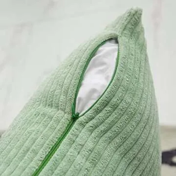 Home Brilliant Throw Pillow Covers 18x18 Solid Plush Corduroy Striped Square Spring Pillow Covers for Couch Set of 2 for Living Room St Patricks Day Decor, 18 x 18 Inch, Sage Green