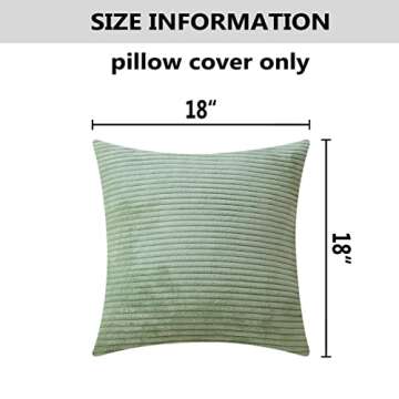 Home Brilliant Throw Pillow Covers 18x18 Solid Plush Corduroy Striped Square Spring Pillow Covers for Couch Set of 2 for Living Room St Patricks Day Decor, 18 x 18 Inch, Sage Green