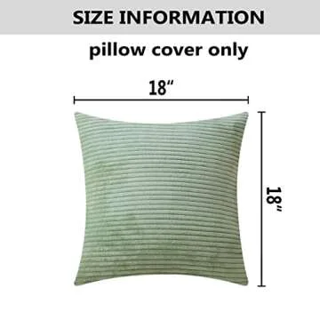 Home Brilliant Throw Pillow Covers 18x18 Solid Plush Corduroy Striped Square Spring Pillow Covers for Couch Set of 2 for Living Room St Patricks Day Decor, 18 x 18 Inch, Sage Green