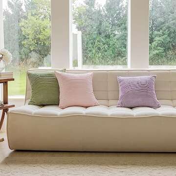 Home Brilliant Throw Pillow Covers 18x18 Solid Plush Corduroy Striped Square Spring Pillow Covers for Couch Set of 2 for Living Room St Patricks Day Decor, 18 x 18 Inch, Sage Green