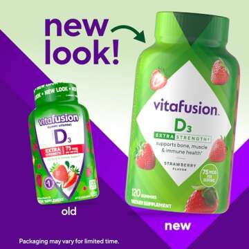 vitafusion Extra Strength Vitamin D3 Gummy, Strawberry Flavored Bone and Immune System Support (1) 1...