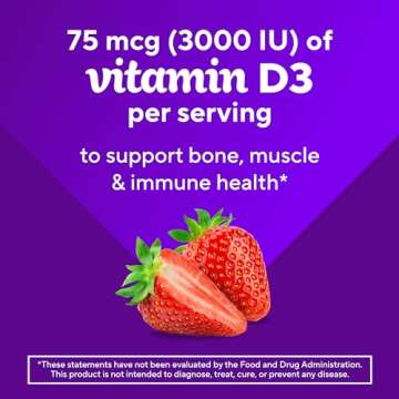 vitafusion Extra Strength Vitamin D3 Gummy, Strawberry Flavored Bone and Immune System Support (1) 120 Count