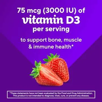 vitafusion Extra Strength Vitamin D3 Gummy, Strawberry Flavored Bone and Immune System Support (1) 120 Count