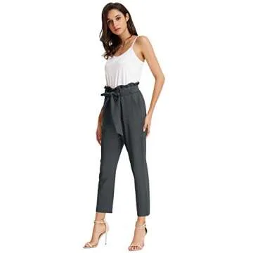 GRACE KARIN Women's Pants Trouser Casual Cropped Paper Bag Waist Pants Charcoal Gray XL