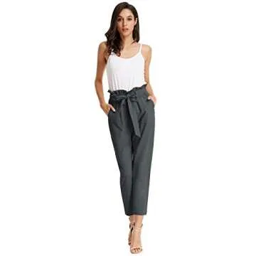 GRACE KARIN Women's Pants Trouser Casual Cropped Paper Bag Waist Pants Charcoal Gray XL
