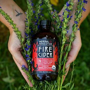 Herbal Revolution Fire Cider Apple Cider Vinegar - Certified Organic Non-GMO ACV Infused with Ginger, Horseradish, Hot Peppers, Honey, and More - Made Using Regenerative Farming Practices 8 Oz
