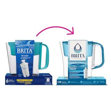 Brita Small 6 Cup Denali Water Filter Pitcher with 1 Brita Standard Filter, Made Without BPA, Transp...