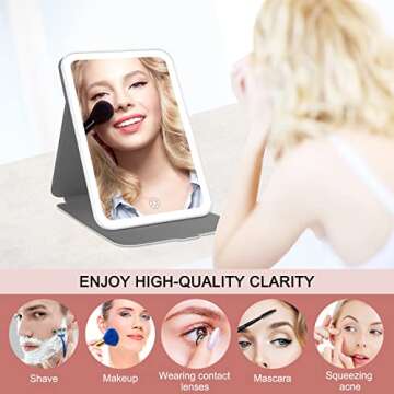 Rechargeable Travel Makeup Mirror with 72 Led Lights, Portable Lighted Mirror, 3 Color Lighting, Dim...