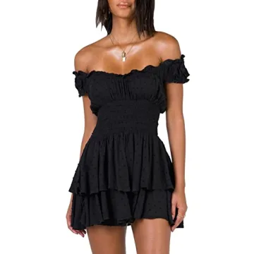 AOHITE Women's Off-Shoulder Ruffled Flowy Mini Dress - Perfect for Summer