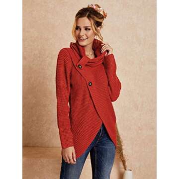 Inorin Womens Sweaters Casual Cowl Neck Chunky Cable Knit Wrap Pullover Sweater