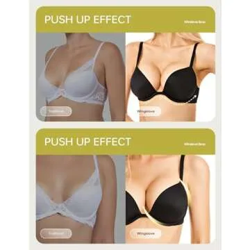 Wingslove Women's Push Up Bra Deep V Plunge Underwire T-Shirt Bra Multiway 2 Cups Up Black