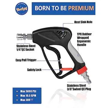 TOOLCY Pressure Washer Short Gun with Stainless Swivel & QC for Efficient Cleaning