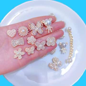 22pcs Bling Shoe Charms Pearl Butterfly Shoe Charms Kawaii Shoe Decoration Charms for Bracelet Wristband Clog Sandals for Woman Party Favors (22pcs Pearl butterfly)