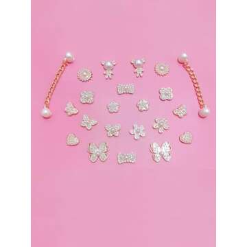 22pcs Bling Shoe Charms Pearl Butterfly Shoe Charms Kawaii Shoe Decoration Charms for Bracelet Wristband Clog Sandals for Woman Party Favors (22pcs Pearl butterfly)