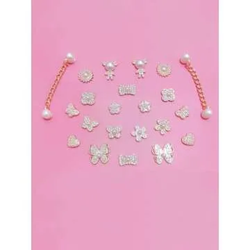 22pcs Bling Shoe Charms Pearl Butterfly Shoe Charms Kawaii Shoe Decoration Charms for Bracelet Wristband Clog Sandals for Woman Party Favors (22pcs Pearl butterfly)