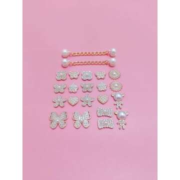 22pcs Bling Shoe Charms Pearl Butterfly Shoe Charms Kawaii Shoe Decoration Charms for Bracelet Wristband Clog Sandals for Woman Party Favors (22pcs Pearl butterfly)