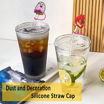 12Pcs Straw Covers Cap, Straw Toppers for Tumblers, Silicone Straw Tip Covers, Splash Proof Straw Ti...