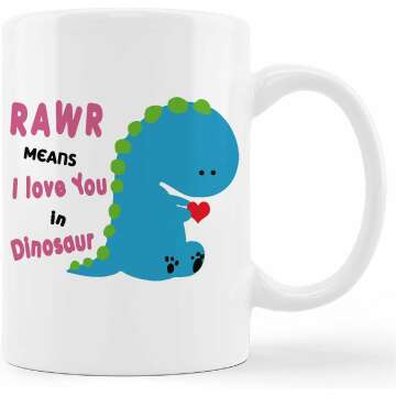 Cute Blue Dinosaur Mug - I Love You in Dinosaur