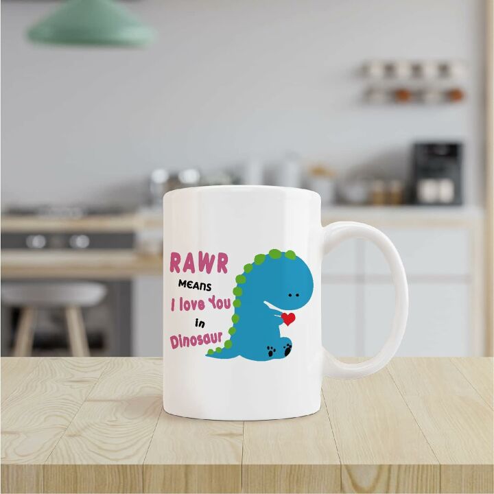 Cute Blue Dinosaur Mug - I Love You in Dinosaur